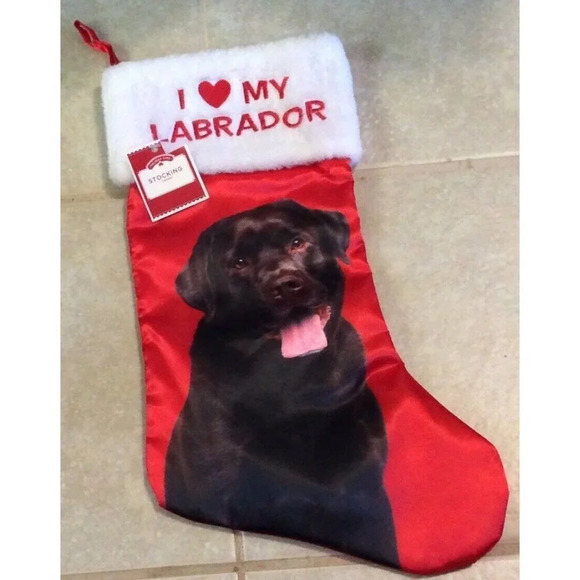 I Love Heart My‎ Brown Labrador Dog Red Christmas Stocking NEW - Picture 1 of 2